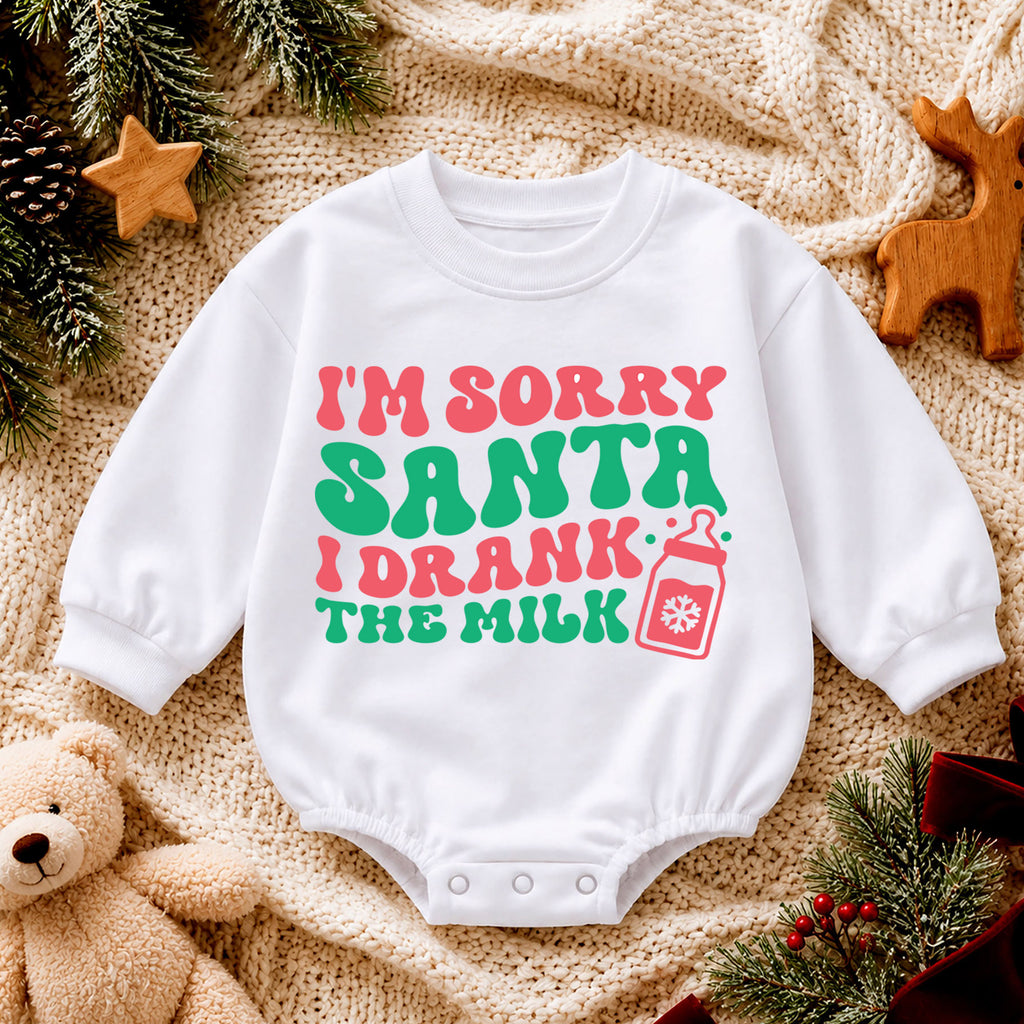 I'm Sorry Santa I Drank the Milk Romper, Funny Baby Christmas Romper, Toddler Holiday Outfit, Cute Baby Xmas Romper, Holiday Gift — product view 4