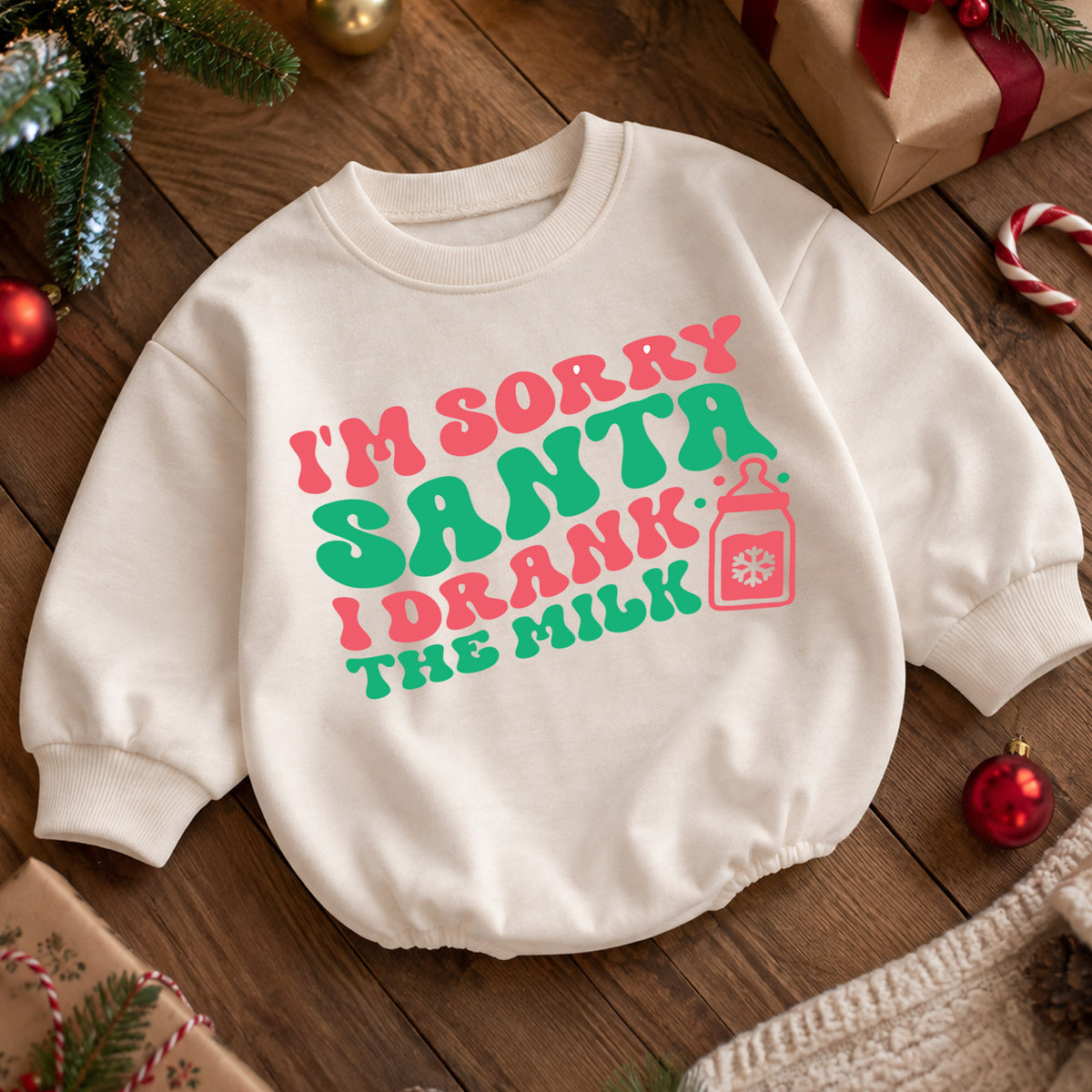I'm Sorry Santa I Drank the Milk Romper, Funny Baby Christmas Romper, Toddler Holiday Outfit, Cute Baby Xmas Romper, Holiday Gift — product view 5
