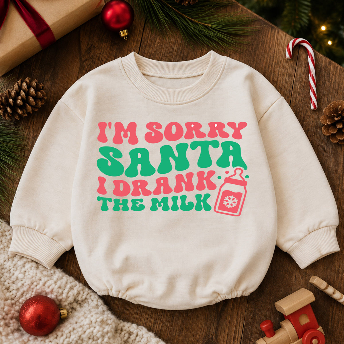 I'm Sorry Santa I Drank the Milk Romper, Funny Baby Christmas Romper, Toddler Holiday Outfit, Cute Baby Xmas Romper, Holiday Gift — product view 6