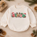 Personalized Christmas Baby Romper with Custom Name, Candy Cane Letter Design, 1st Christmas Outfit, 1st Birthday Holiday Gift — product view 1
