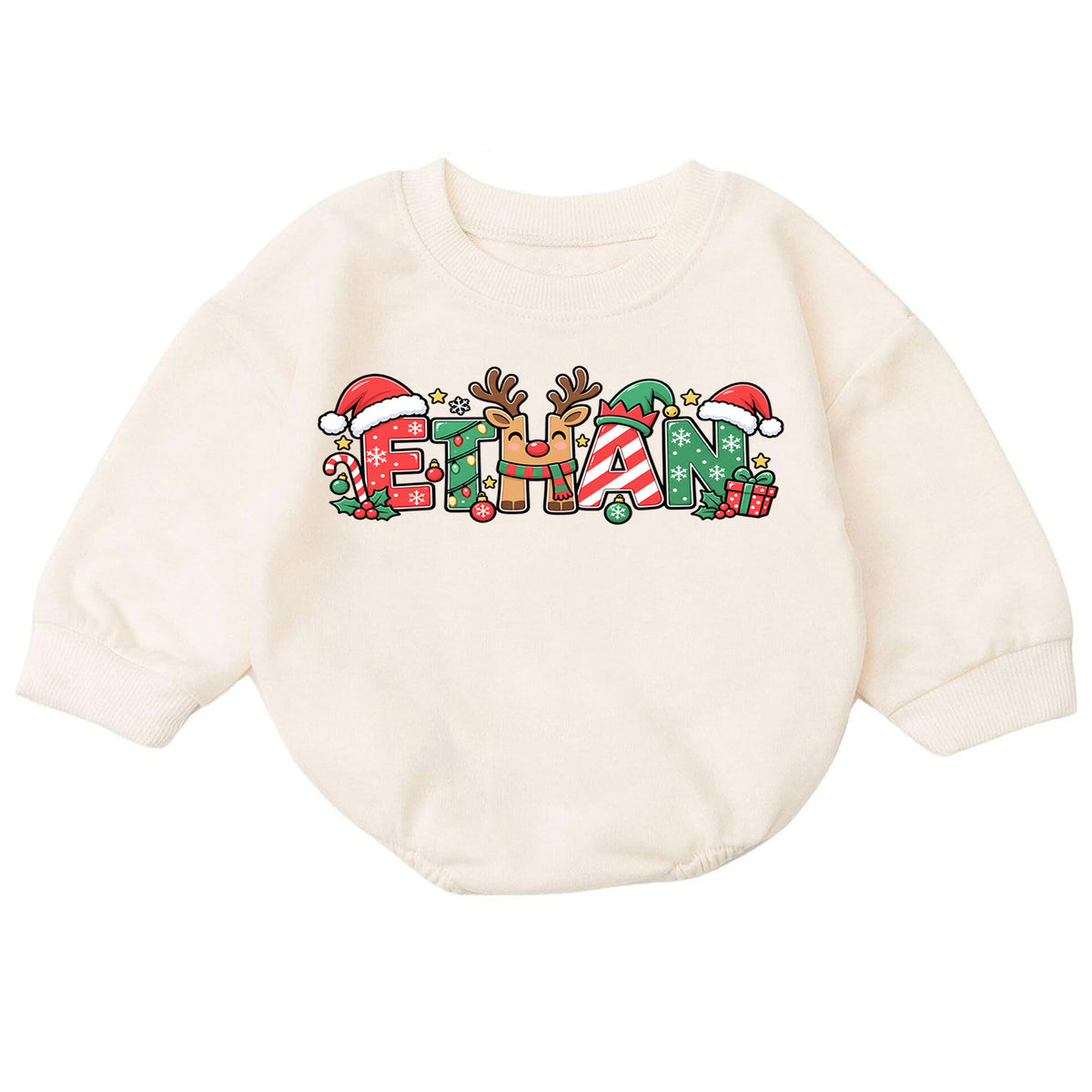 Personalized Christmas Baby Romper with Custom Name, Candy Cane Letter Design, 1st Christmas Outfit, 1st Birthday Holiday Gift — product view 7