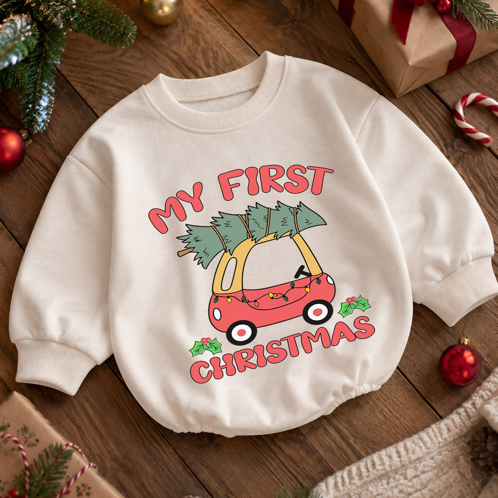 My First Christmas Car Romper, Christmas Tree Car Baby Romper, Toddler Holiday Outfit, Cute 1st Christmas Romper, Baby Xmas Gift — product view 5