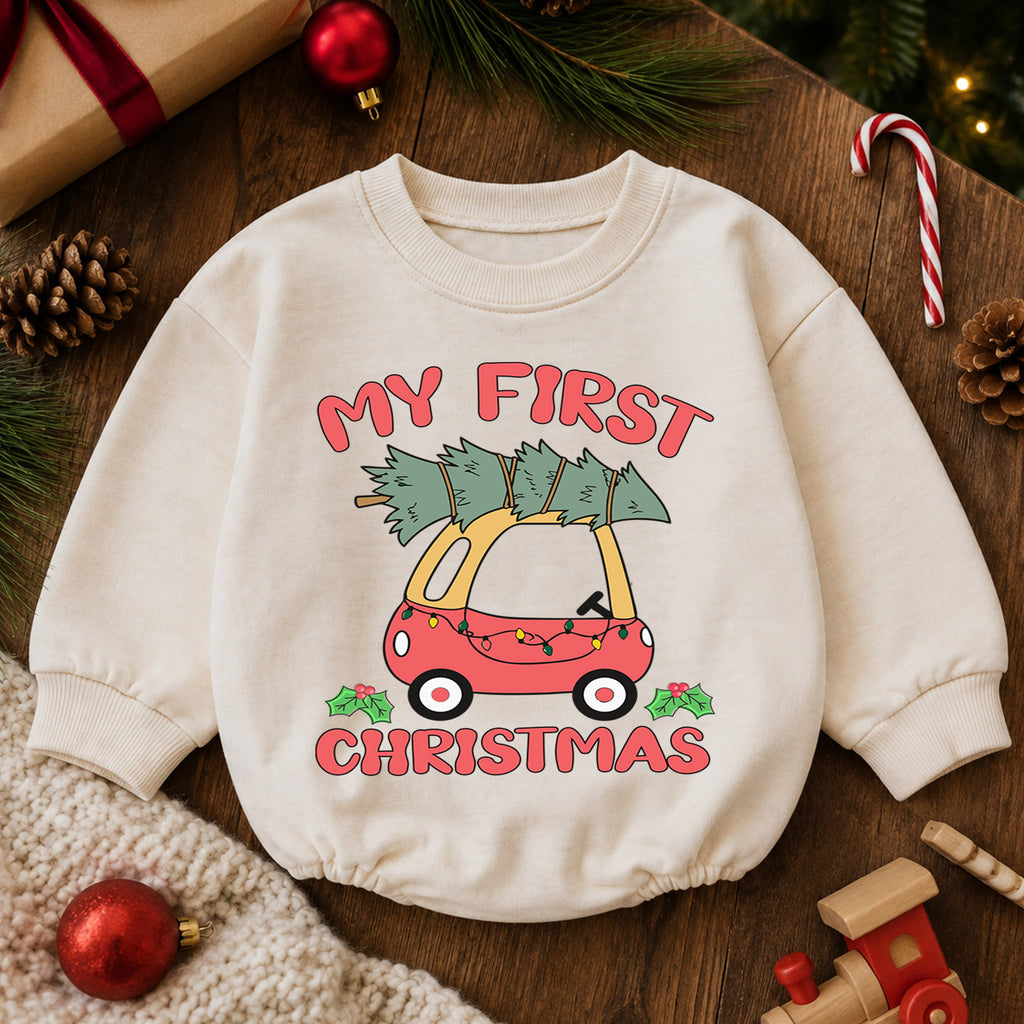 My First Christmas Car Romper, Christmas Tree Car Baby Romper, Toddler Holiday Outfit, Cute 1st Christmas Romper, Baby Xmas Gift — product view 6