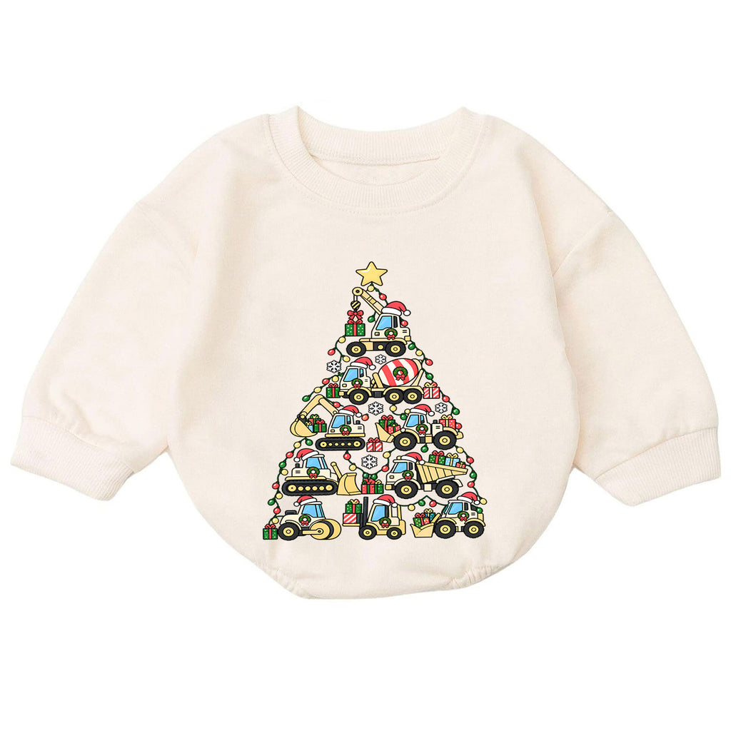 Construction Christmas Baby Romper, Baby First Christmas Outfit, Truck Christmas Tree, Toddler Boy Holiday Outfit, Xmas Baby Gift — product view 7
