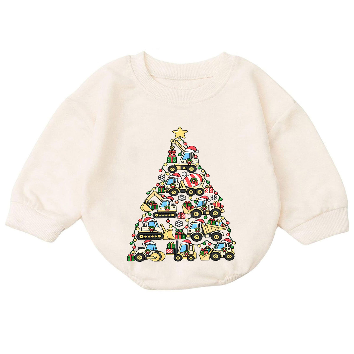 Construction Christmas Baby Romper, Baby First Christmas Outfit, Truck Christmas Tree, Toddler Boy Holiday Outfit, Xmas Baby Gift — product view 7