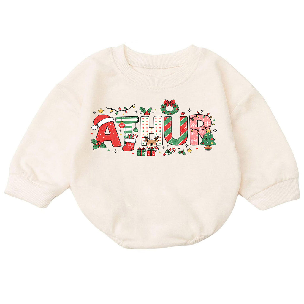Custom Name Holiday Baby Romper, Personalized Pink Christmas Letters, My First Birthday Girl Outfit, 1st Christmas Gift for Baby — product view 7