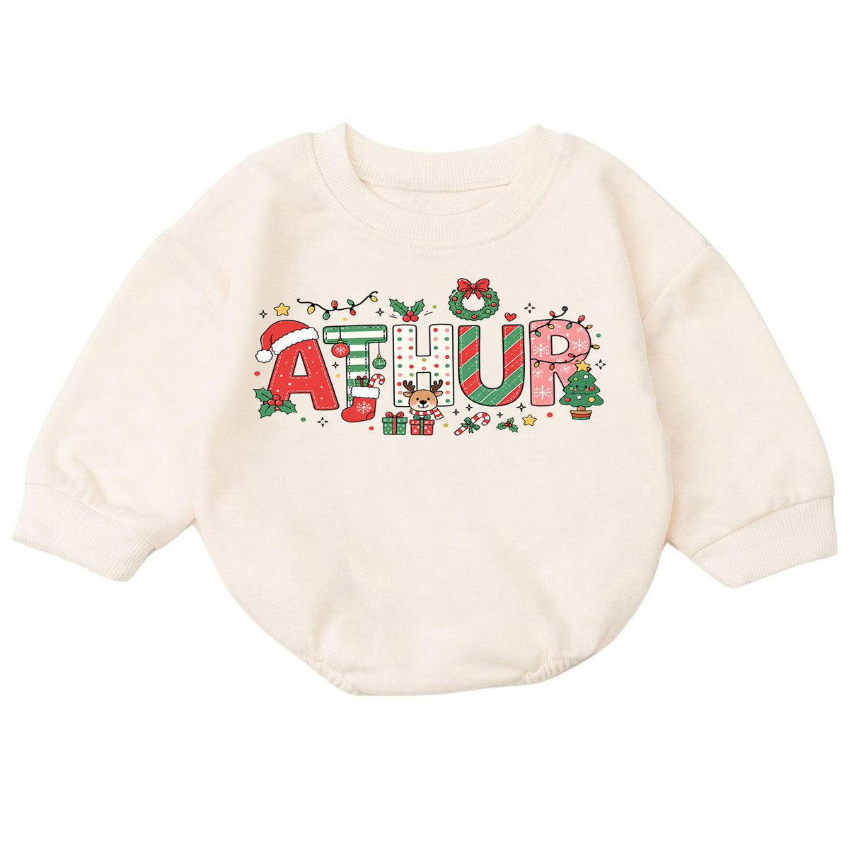 Custom Name Holiday Baby Romper, Personalized Pink Christmas Letters, My First Birthday Girl Outfit, 1st Christmas Gift for Baby — product view 7