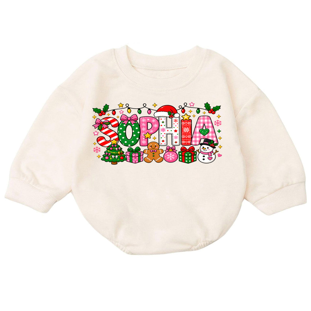 Personalized Christmas Name Baby Romper, Custom Reindeer Tree Goose Design, 1st Christmas Romper, My First Birthday Outfit — product view 7
