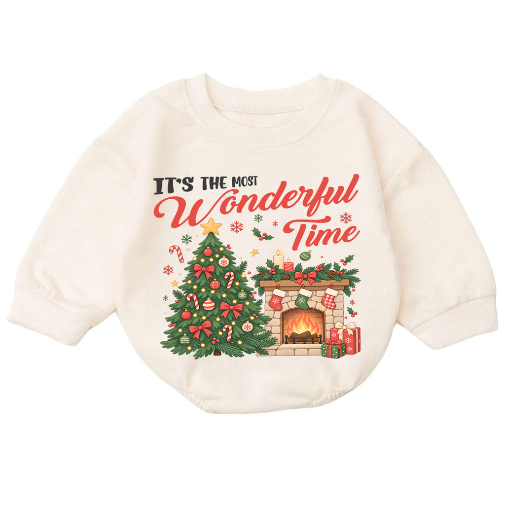 Most Wonderful Time Christmas Romper, Christmas Tree Fireplace Romper, Baby Holiday Outfit, Toddler Xmas Romper, Festive Gift — product view 7