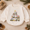 Truck Christmas Baby Romper, Baby First Christmas Outfit, Construction Vehicle Christmas Tree, Toddler Boy Xmas Outfit, Holiday Gift — product view 1