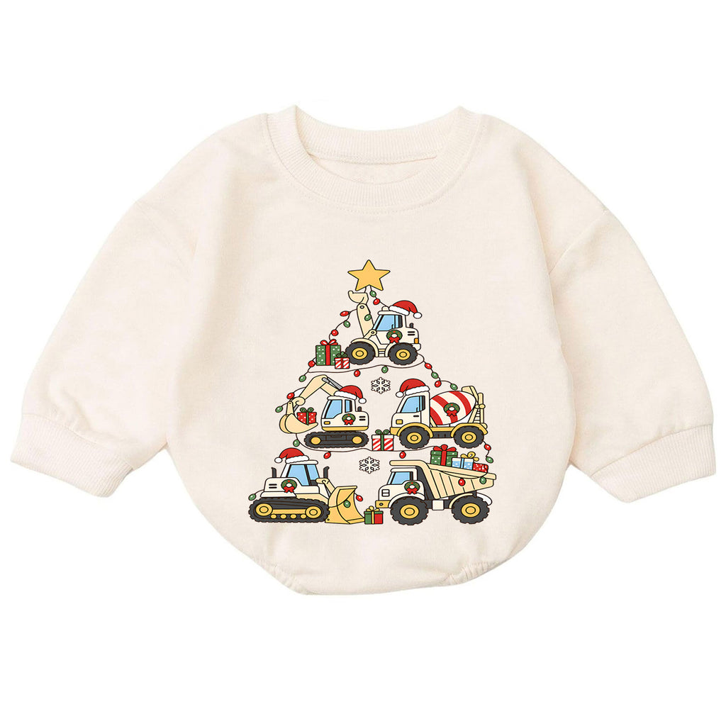 Truck Christmas Baby Romper, Baby First Christmas Outfit, Construction Vehicle Christmas Tree, Toddler Boy Xmas Outfit, Holiday Gift — product view 7