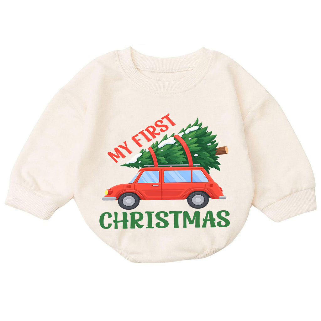 My First Christmas Car Romper, Red Car and Christmas Tree Baby Outfit, 1st Christmas Keepsake, 1st Birthday Holiday Gift — product view 7