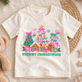 Merry Christmas Kids Shirt, Pink Bow Christmas Tree Tee, Gingerbread House Holiday Top, Cute Festive Christmas Outfit and Xmas Gift — product view 1