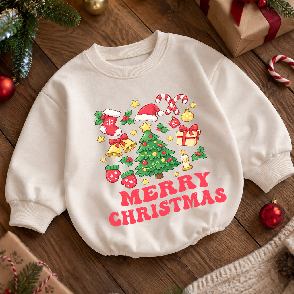 Merry Christmas Baby Romper, Festive Tree Candy Cane Holiday Outfit, Baby 1st Christmas Keepsake, 1st Birthday Xmas Gift — product view 5