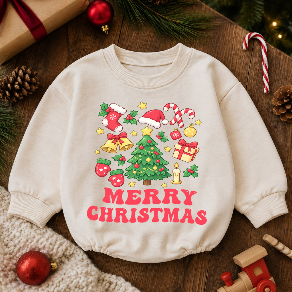Merry Christmas Baby Romper, Festive Tree Candy Cane Holiday Outfit, Baby 1st Christmas Keepsake, 1st Birthday Xmas Gift — product view 6