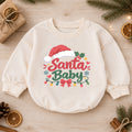 Santa Baby Christmas Romper, Cute Santa Hat Holiday Outfit, Baby 1st Christmas Keepsake, Winter 1st Birthday Gift for Little Baby — product view 1