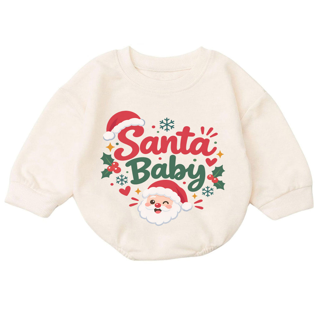 Santa Baby Romper, Cute Santa Face 1st Christmas Outfit, Baby Holiday Romper for 1st Birthday, Christmas Photo Keepsake Gift — product view 7