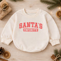 Santa's Favorite Baby Romper, Retro Varsity Christmas Outfit, Baby 1st Christmas Keepsake, 1st Birthday Holiday Gift — product view 1