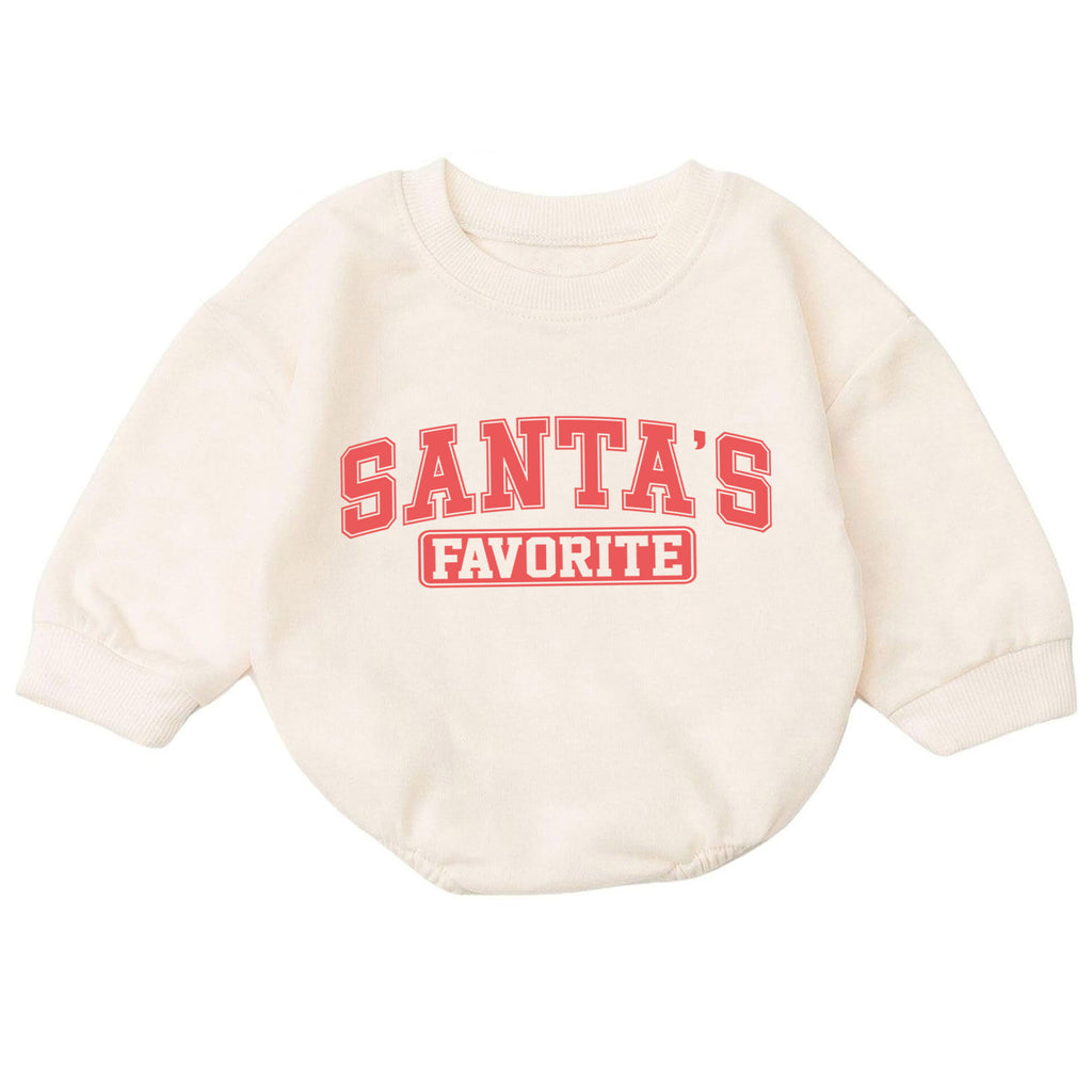 Santa's Favorite Baby Romper, Retro Varsity Christmas Outfit, Baby 1st Christmas Keepsake, 1st Birthday Holiday Gift — product view 7