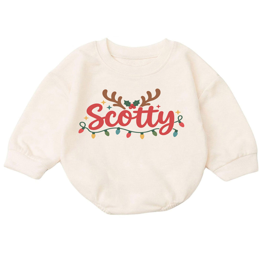 Personalized Name Christmas Romper, Reindeer Antler Holiday Outfit, Custom 1st Christmas Keepsake, My First Birthday Baby Gift — product view 7