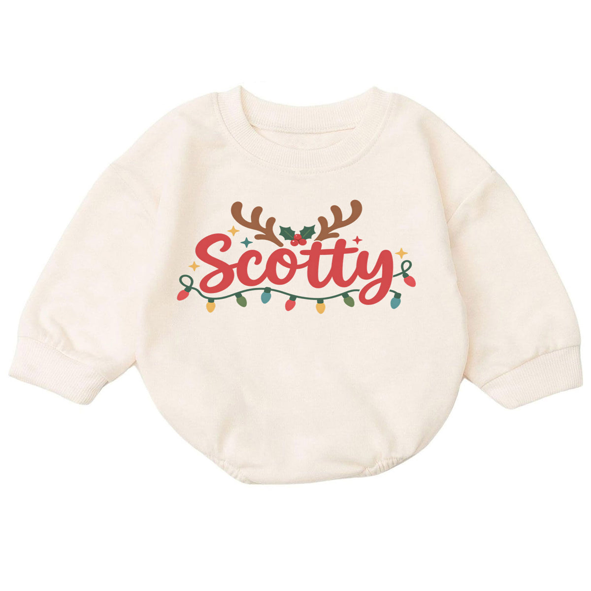 Personalized Name Christmas Romper, Reindeer Antler Holiday Outfit, Custom 1st Christmas Keepsake, My First Birthday Baby Gift — product view 7