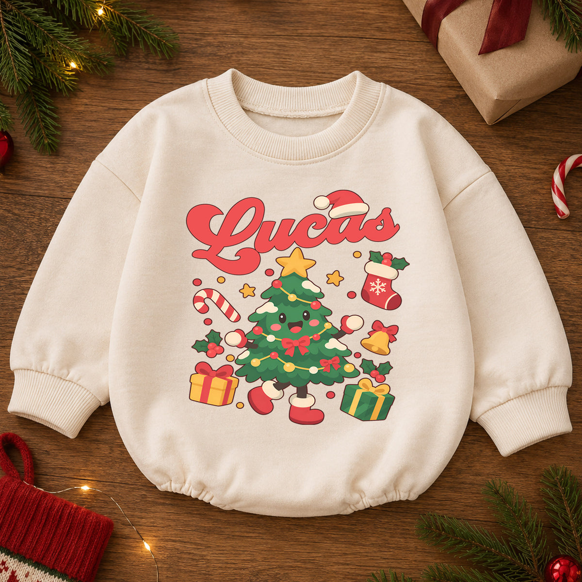 Christmas Tree Romper, Baby Holiday Romper, Toddler Christmas Outfit, Xmas Gift for Baby — product view 2