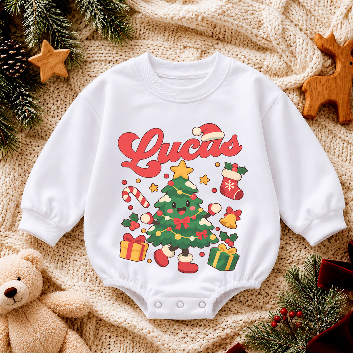 Christmas Tree Romper, Baby Holiday Romper, Toddler Christmas Outfit, Xmas Gift for Baby — product view 4