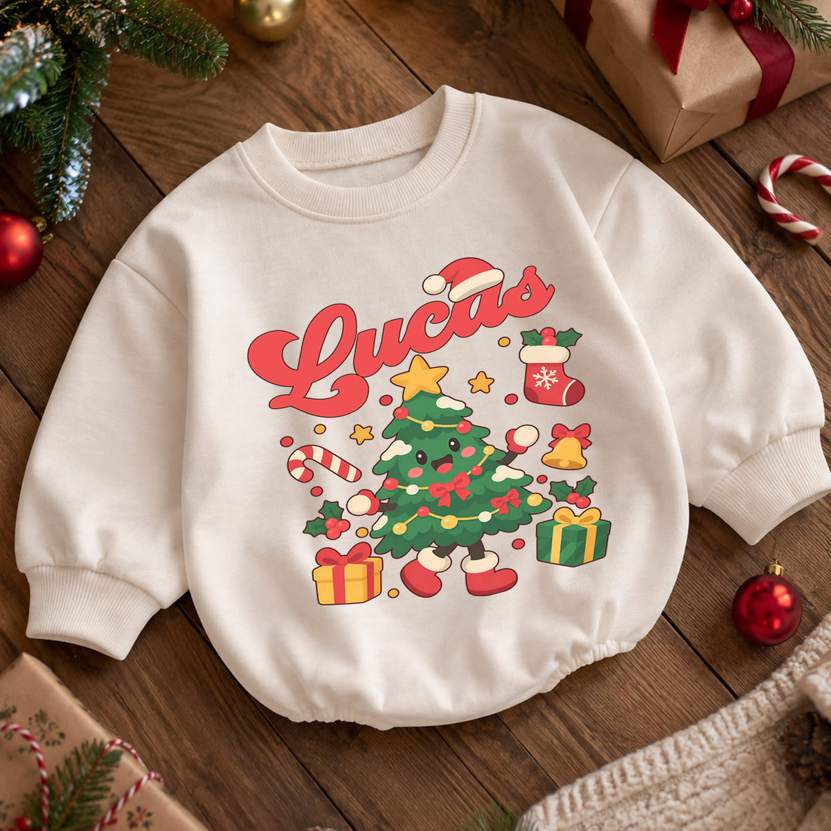 Christmas Tree Romper, Baby Holiday Romper, Toddler Christmas Outfit, Xmas Gift for Baby — product view 5