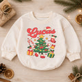 Custom Christmas Tree Name Baby Romper, Personalized Holiday Outfit, 1st Christmas Keepsake, My First Birthday Gift for Baby — product view 1