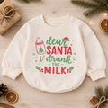 Dear Santa I Drank the Milk Romper, Funny Baby 1st Christmas Outfit, Milk Lover Holiday Romper, 1st Birthday Christmas Gift — product view 1