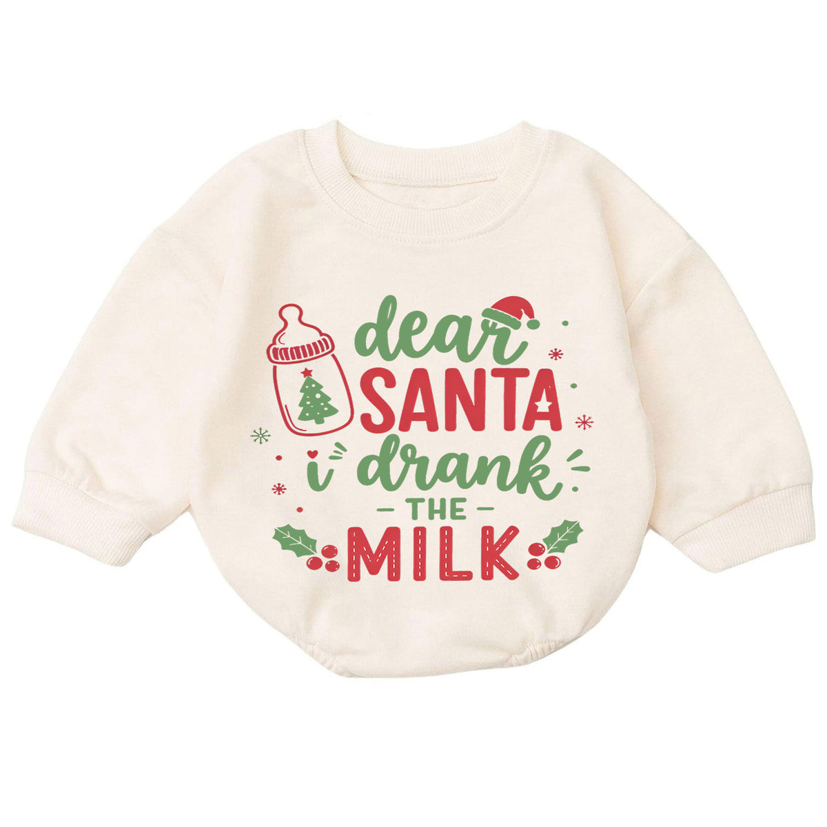 Dear Santa I Drank the Milk Romper, Funny Baby 1st Christmas Outfit, Milk Lover Holiday Romper, 1st Birthday Christmas Gift — product view 7