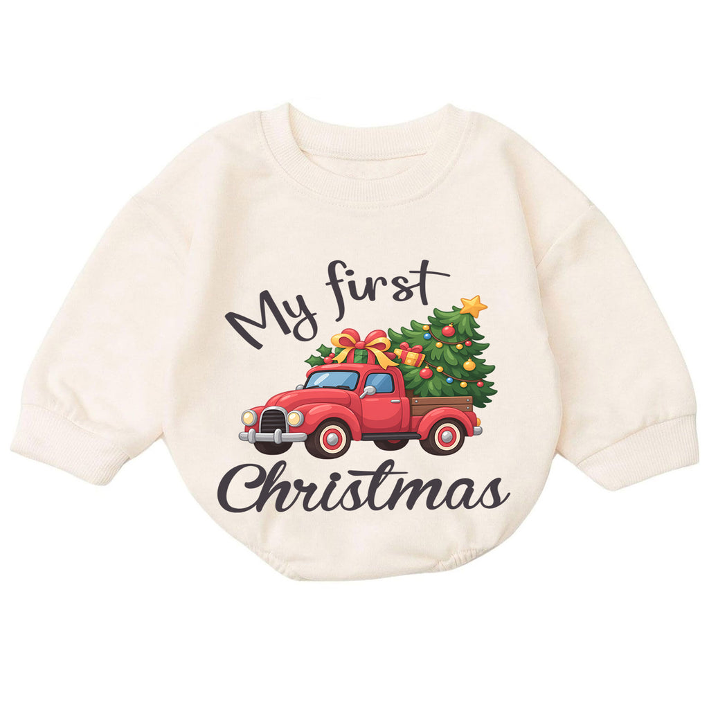 My First Christmas Truck Romper, Red Pickup Christmas Tree Outfit, Baby 1st Christmas Keepsake, 1st Birthday Holiday Gift — product view 7