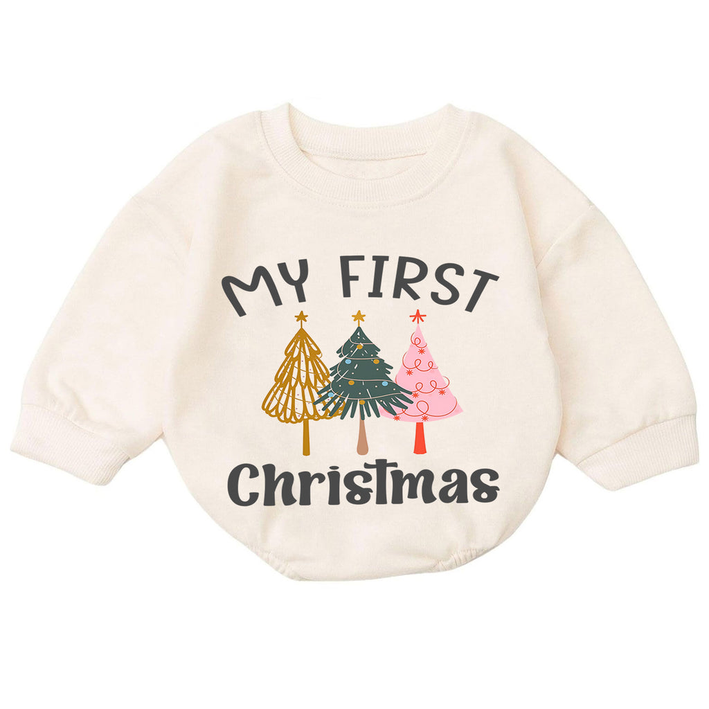 Minimal My First Christmas Romper, Modern Christmas Tree Baby Outfit, 1st Christmas Keepsake, 1st Birthday Holiday Gift — product view 7