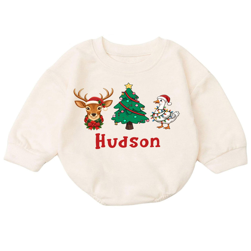 Custom Reindeer Name Baby Romper, Personalized Christmas Deer Face Romper, 1st Birthday Outfit, 1st Christmas Gift for Baby — product view 7