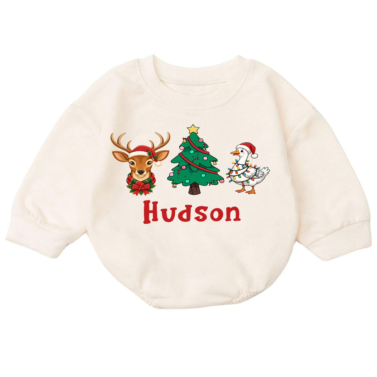 Custom Reindeer Name Baby Romper, Personalized Christmas Deer Face Romper, 1st Birthday Outfit, 1st Christmas Gift for Baby — product view 7