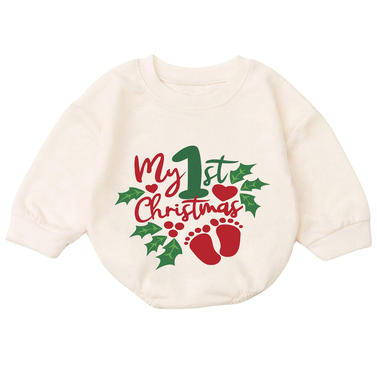 My 1st Christmas Baby Romper, Baby Footprint Christmas Romper, First Christmas Outfit, Baby Holiday Keepsake Gift — product view 7