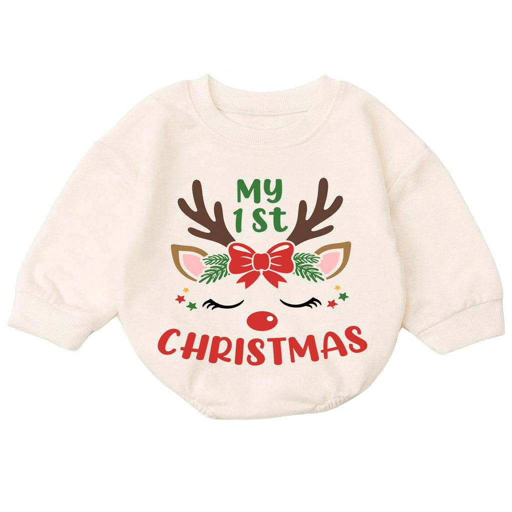 My 1st Christmas Reindeer Baby Romper, Cute Reindeer First Christmas Outfit, Baby Girl Holiday Romper, Christmas Gift — product view 7