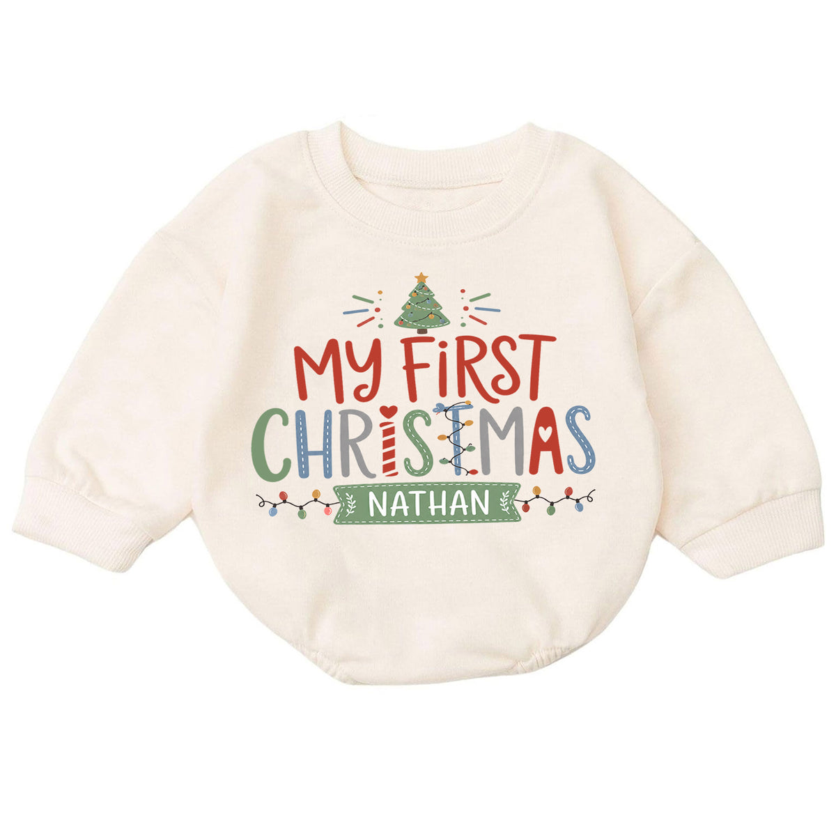My First Christmas Personalized Baby Romper, Custom Name Holiday Outfit, 1st Christmas Keepsake, 1st Birthday Gift for Baby — product view 7