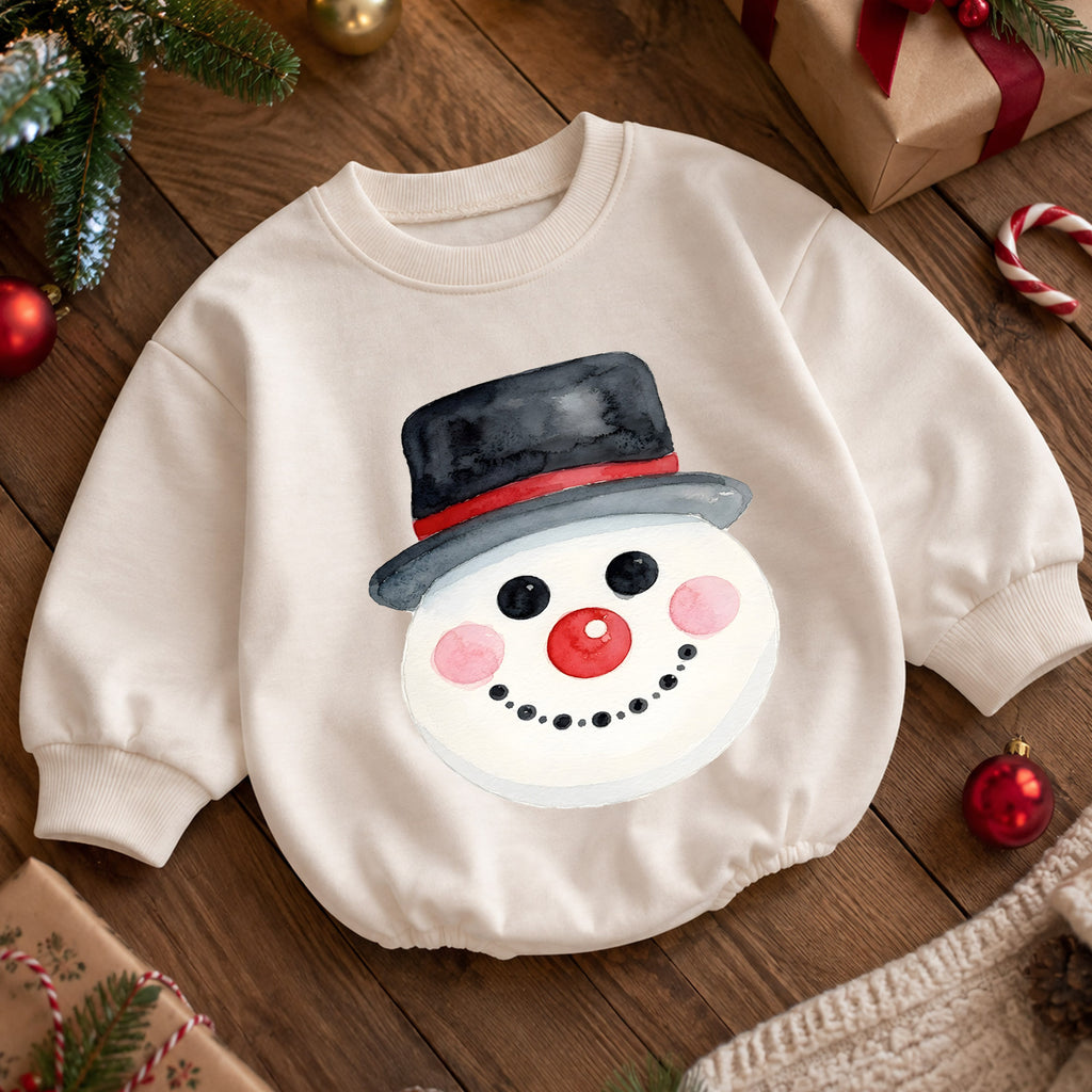 Watercolor Snowman Baby Romper, Cute Snowman Christmas Romper, Toddler Winter Holiday Outfit, Baby Christmas Gift — product view 5