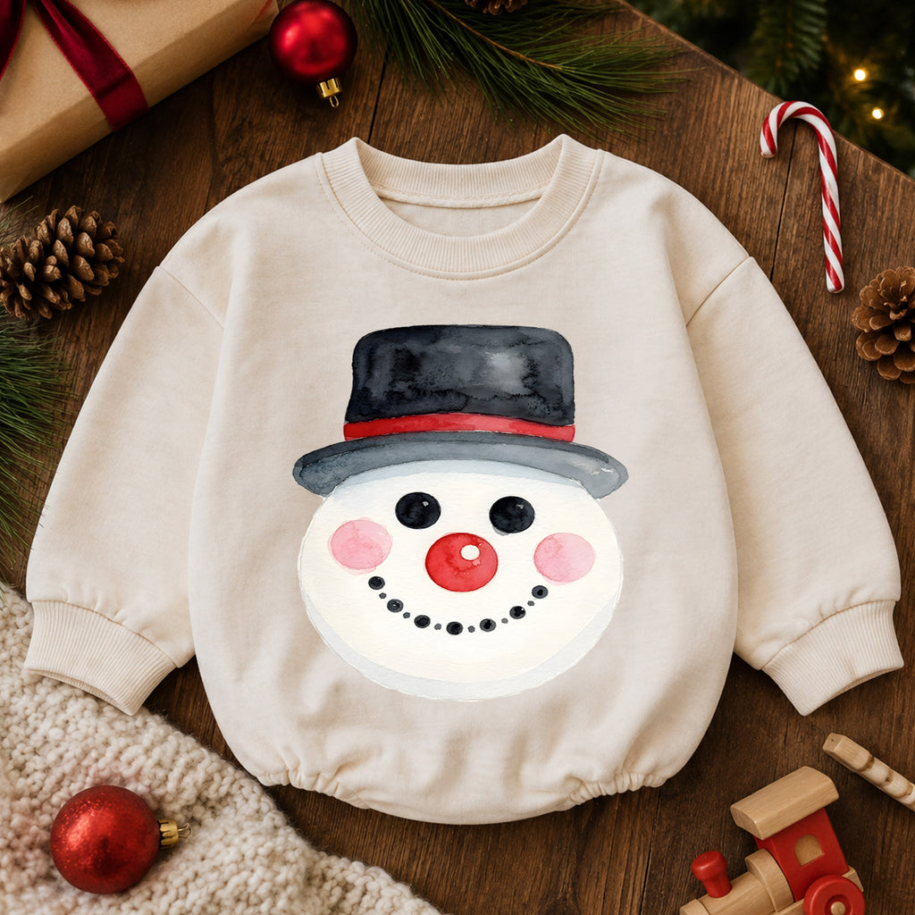 Watercolor Snowman Baby Romper, Cute Snowman Christmas Romper, Toddler Winter Holiday Outfit, Baby Christmas Gift — product view 6