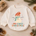 My First Christmas Snowman Baby Romper, Retro Snowman Holiday Romper, Baby First Christmas Outfit, Toddler Xmas Gift — product view 1