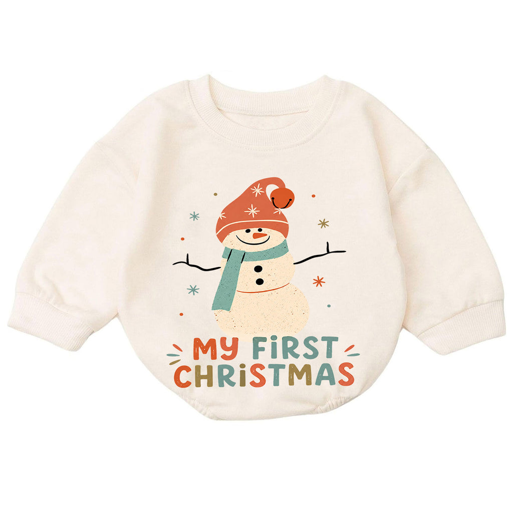 My First Christmas Snowman Baby Romper, Retro Snowman Holiday Romper, Baby First Christmas Outfit, Toddler Xmas Gift — product view 7