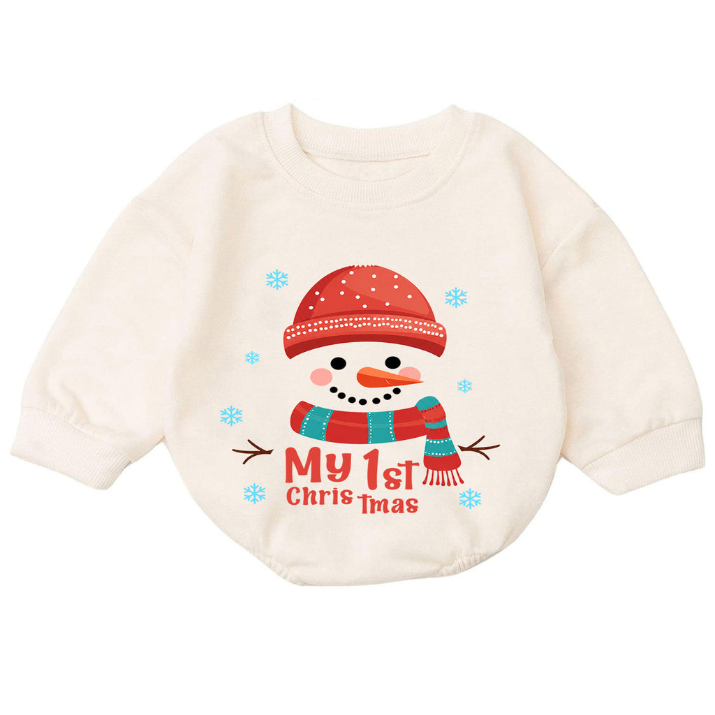 My 1st Christmas Snowman Baby Romper, Cute First Christmas Outfit, Snowman Holiday Romper, Baby Xmas Keepsake Gift — product view 7