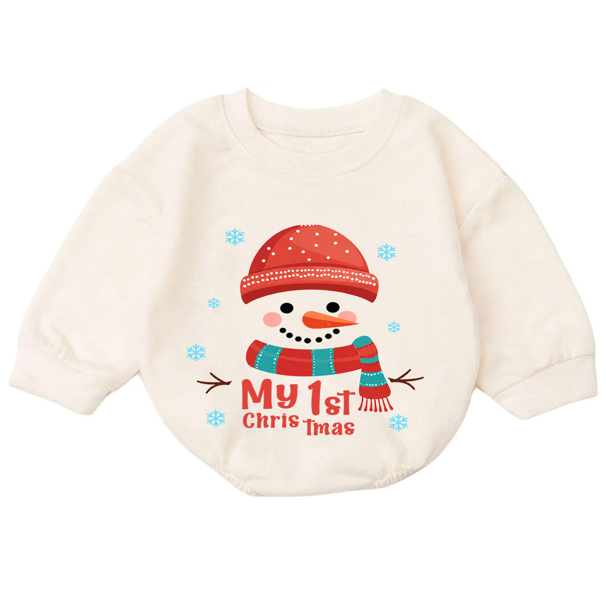 My 1st Christmas Snowman Baby Romper, Cute First Christmas Outfit, Snowman Holiday Romper, Baby Xmas Keepsake Gift — product view 7