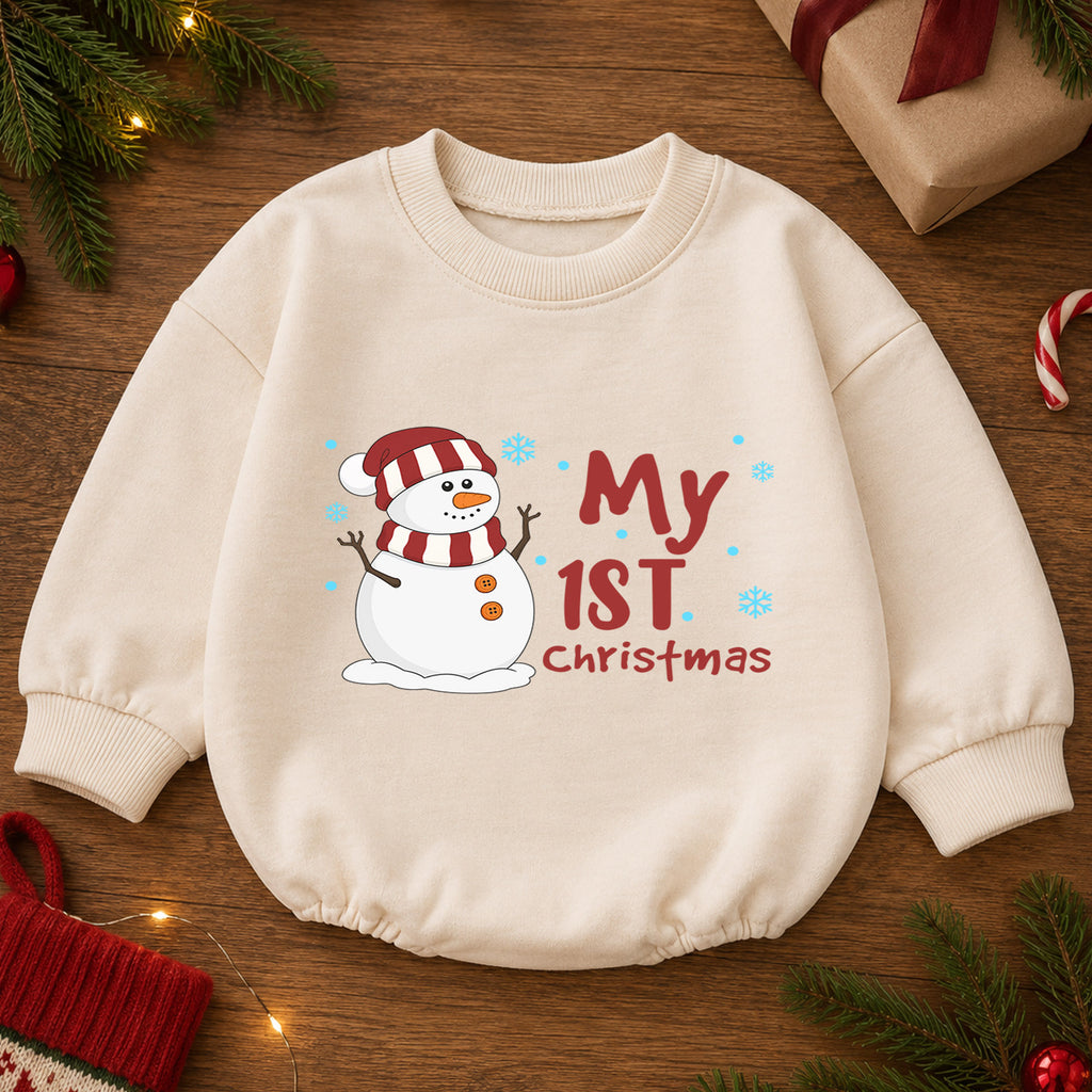 Snowman My 1st Christmas Romper, Cute Winter Baby Outfit, Baby 1st Christmas Keepsake, 1st Birthday Holiday Photo Gift — product view 2