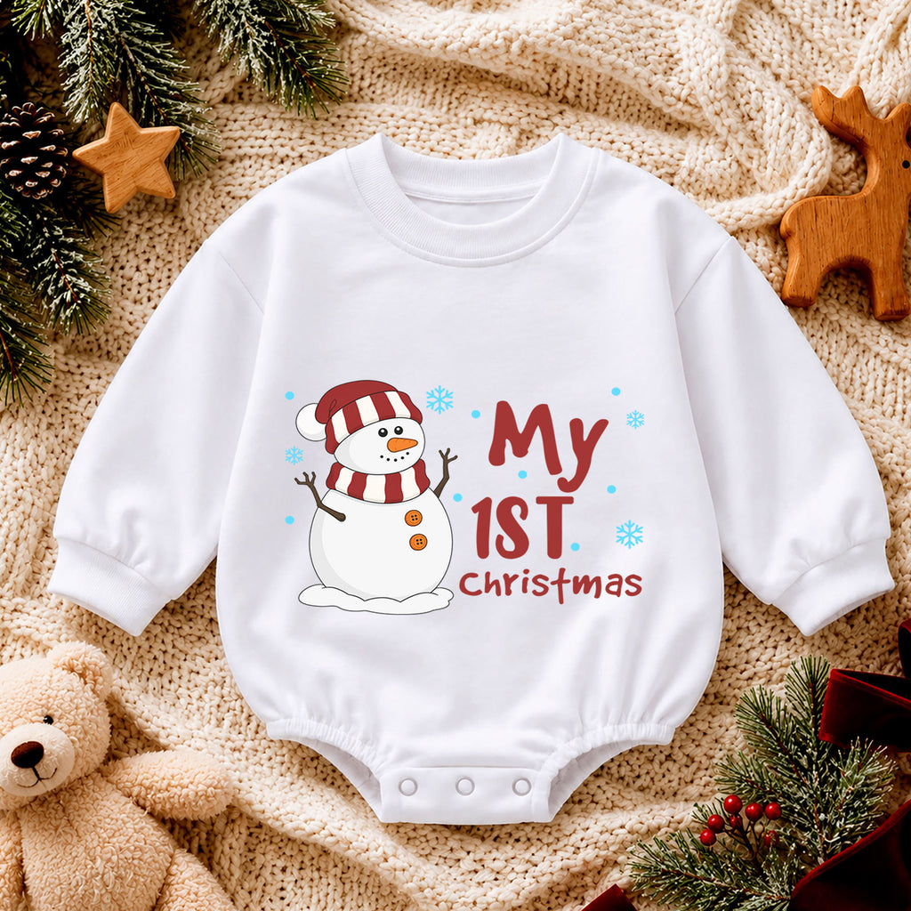 Snowman My 1st Christmas Romper, Cute Winter Baby Outfit, Baby 1st Christmas Keepsake, 1st Birthday Holiday Photo Gift — product view 4