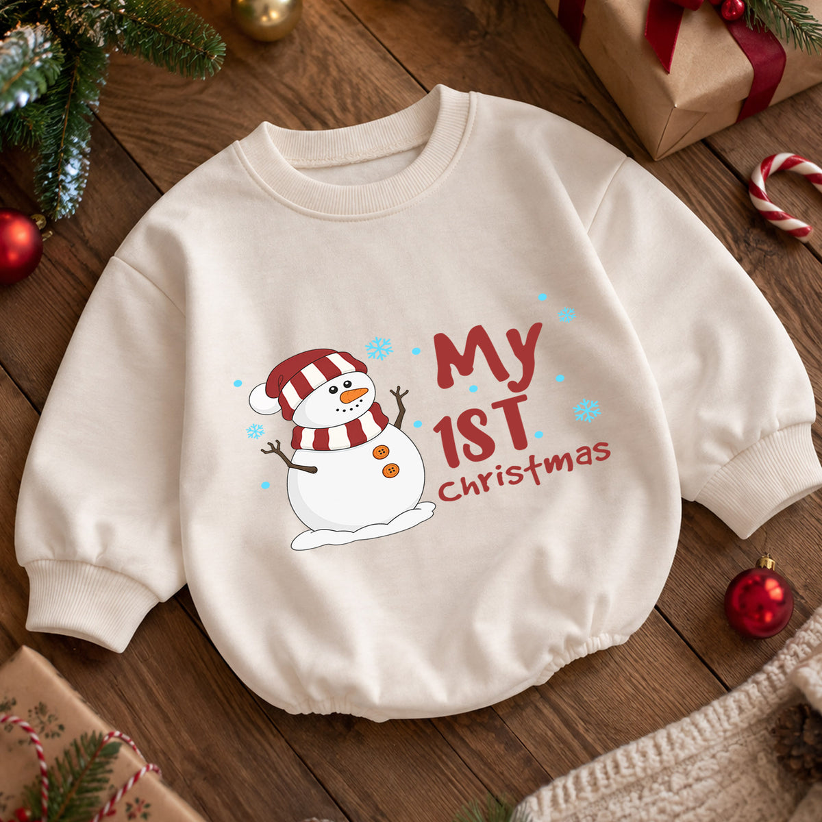 Snowman My 1st Christmas Romper, Cute Winter Baby Outfit, Baby 1st Christmas Keepsake, 1st Birthday Holiday Photo Gift — product view 5