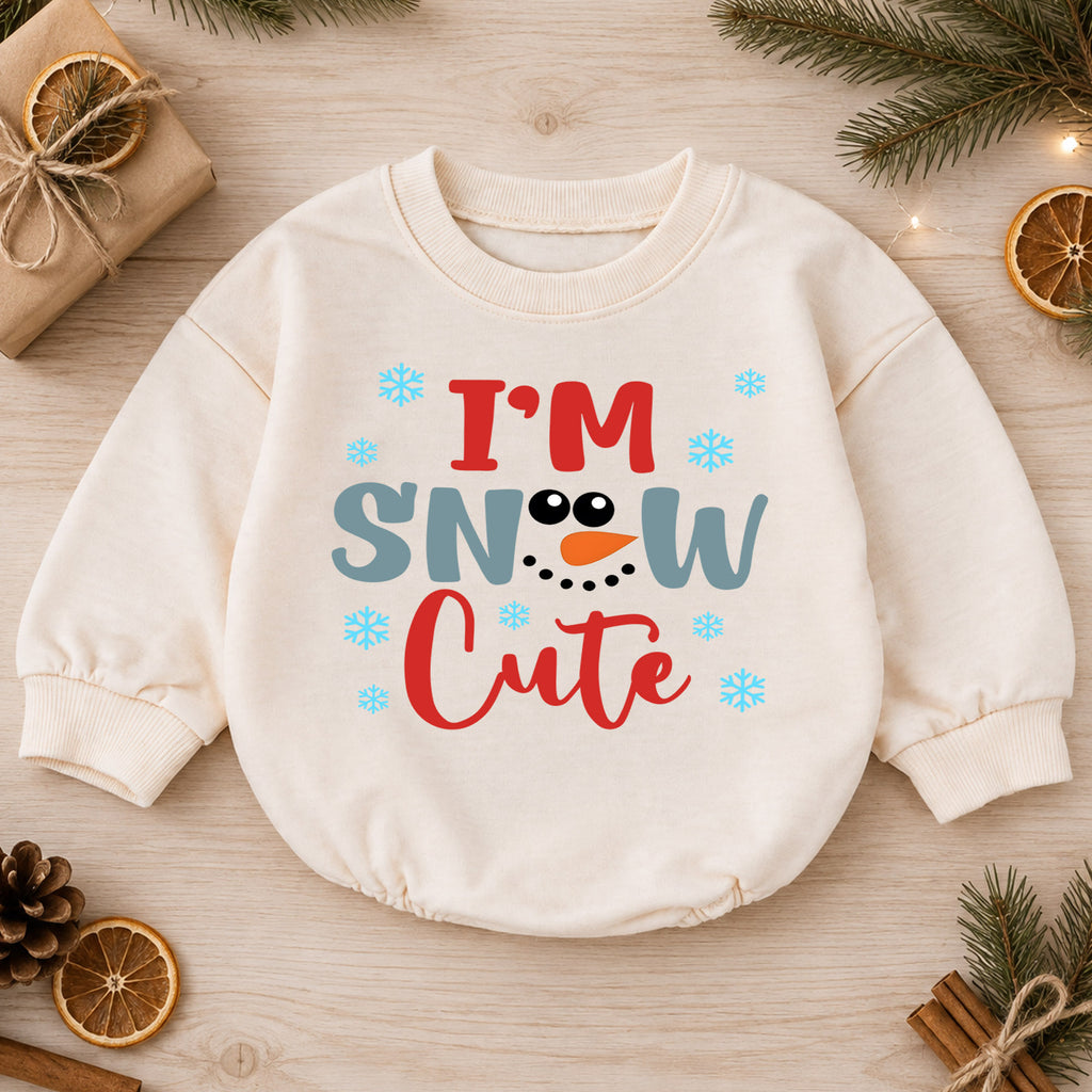 I'm Snow Cute Baby Romper, Baby First Christmas Outfit, Cute Snowman Christmas Baby Outfit, Toddler Holiday Romper, Winter Baby Gift — product view 1