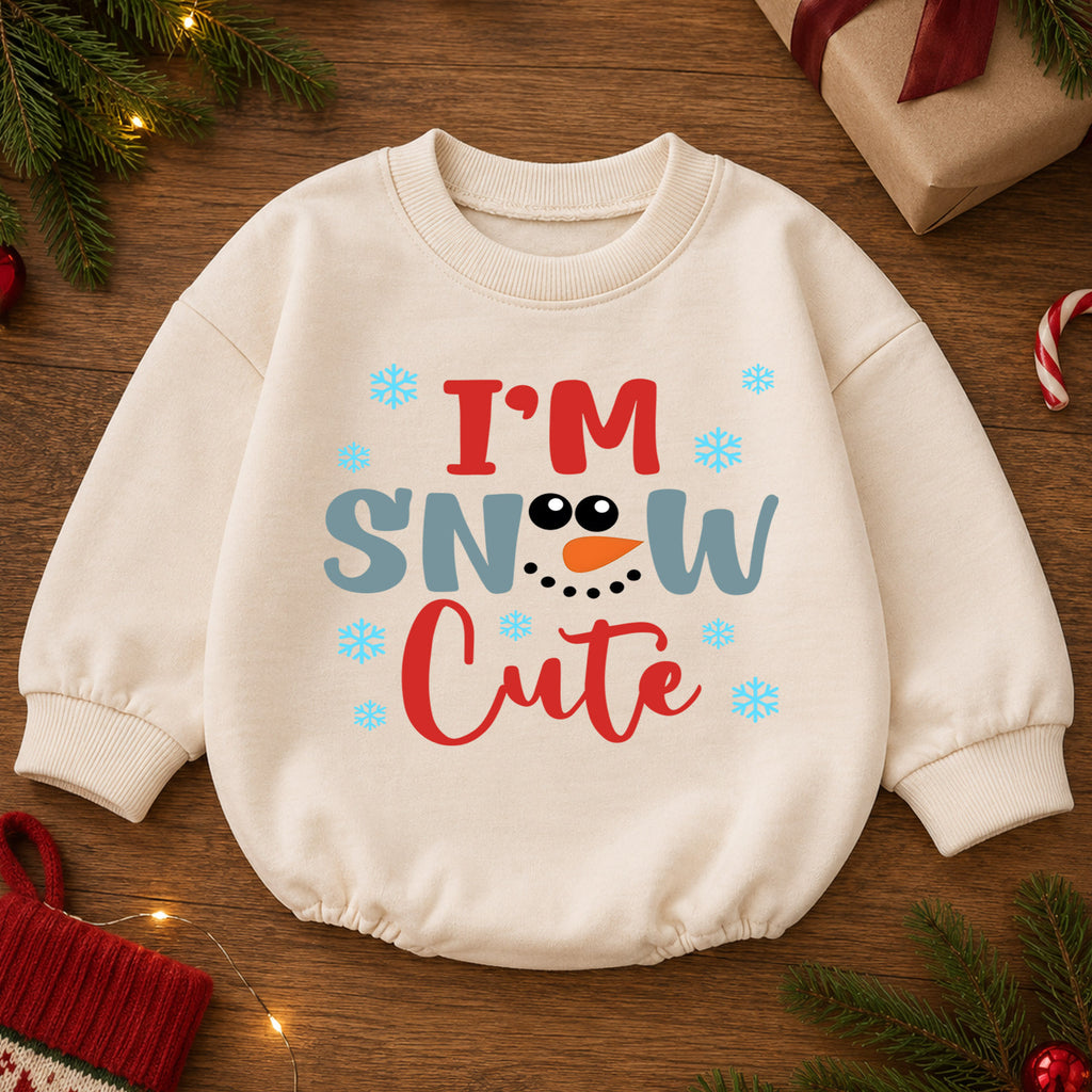 I'm Snow Cute Baby Romper, Baby First Christmas Outfit, Cute Snowman Christmas Baby Outfit, Toddler Holiday Romper, Winter Baby Gift — product view 2