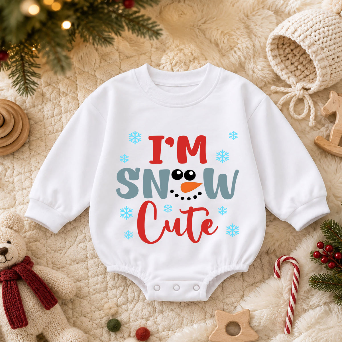 I'm Snow Cute Baby Romper, Baby First Christmas Outfit, Cute Snowman Christmas Baby Outfit, Toddler Holiday Romper, Winter Baby Gift — product view 3